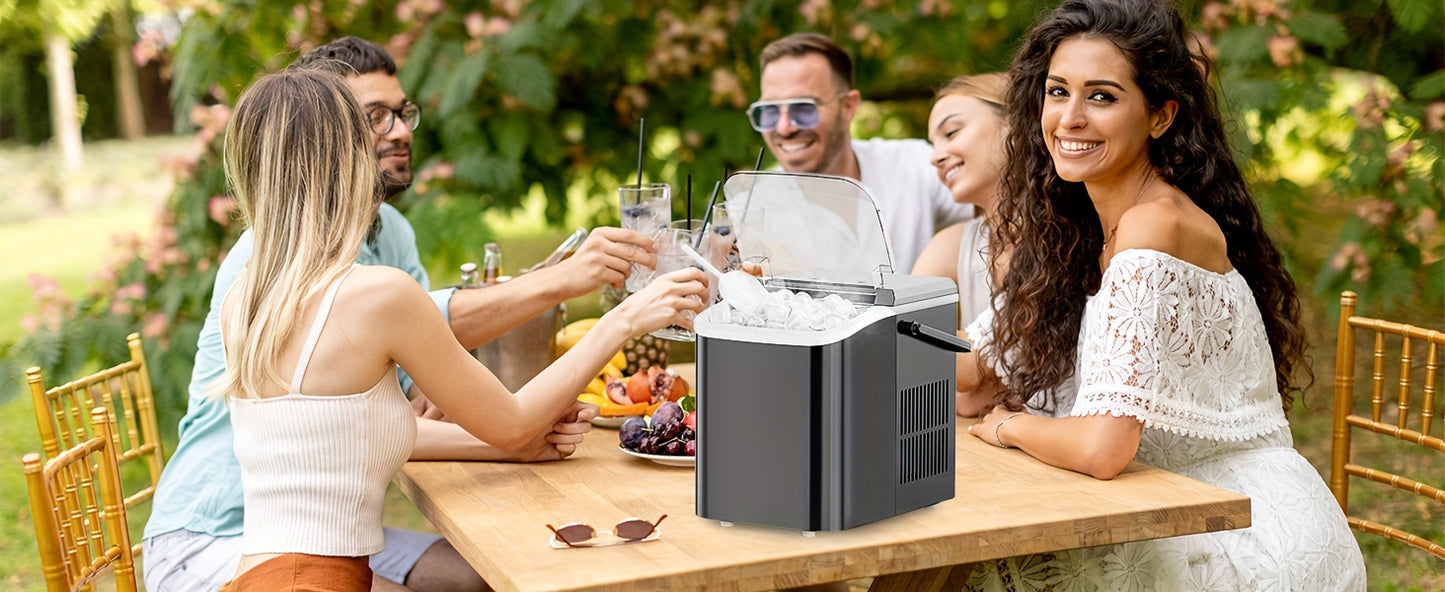 Countertop Ice Maker Machine With Handle, 26lbs In 24Hrs, 9 Ice Cubes Ready In 6 Mins, Auto-Cleaning Portable Ice Maker For Home/Kitchen/Camping, 11.57*11.42*8.74''
