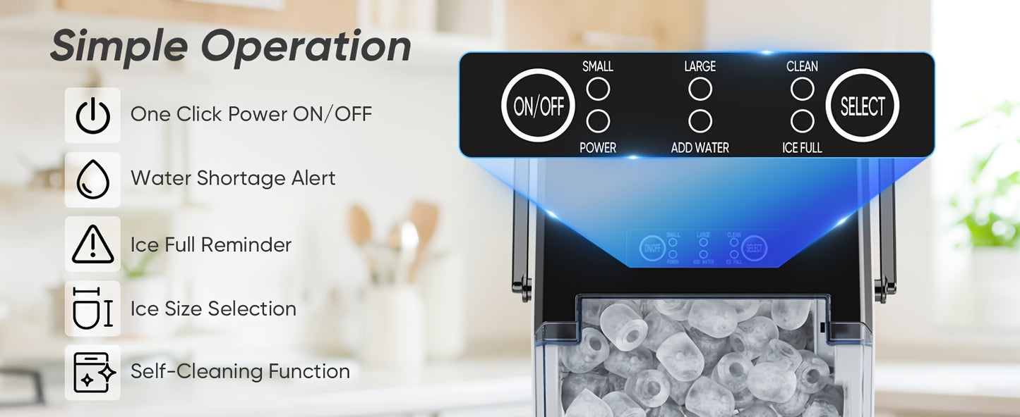 Countertop Ice Maker Machine With Handle, 26lbs In 24Hrs, 9 Ice Cubes Ready In 6 Mins, Auto-Cleaning Portable Ice Maker For Home/Kitchen/Camping, 11.57*11.42*8.74''